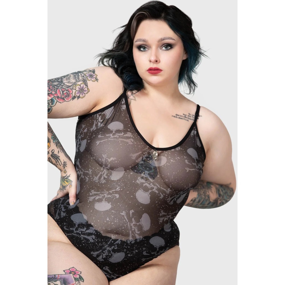 Killstar Contortion Bodysuit Plus Size 4XL Skulls Print Skull Accent Sheer Sexy